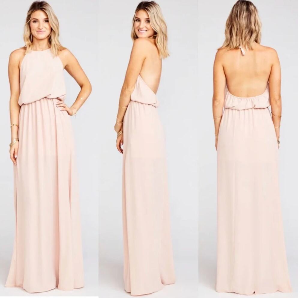 Show Me Your Mumu Heather Halter Dusty Blush Maxi Dress Backless Bridesmaid S